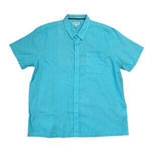 Sun + Stone Men's Size XXL Cotton Linen Blend Blue Short Sleeve Button-Up Shirt